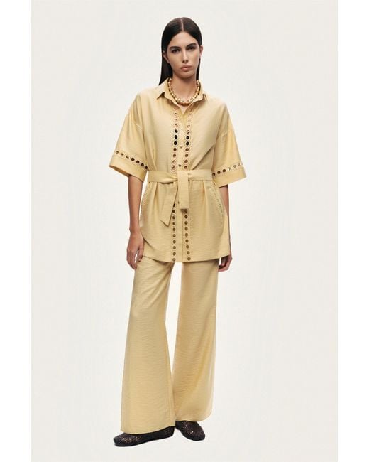 Nocturne Yellow Belted Eyelet Detail Short-Sleeve Jacket