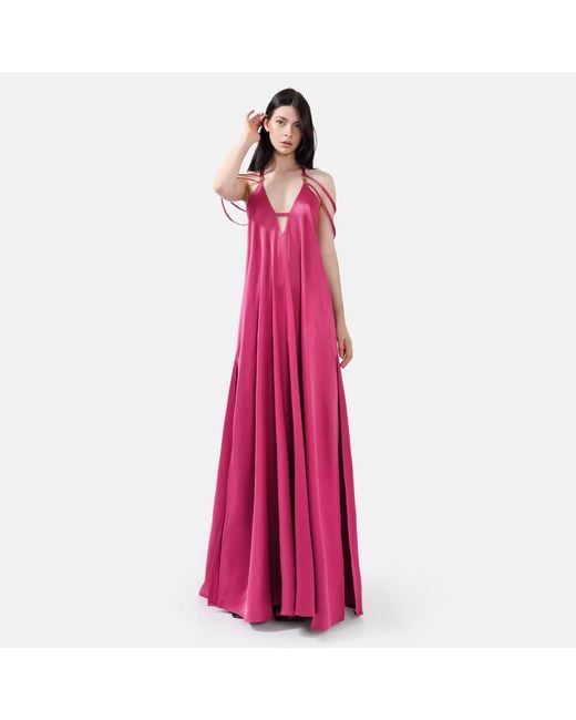 Kargede Pink Satin Maxi Dress – Long Designer Slip Gown