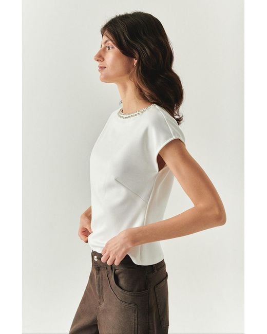 Exquise White Neutrals Scout Blouse Dropped Shoulder Boat Neck Knit Blouse