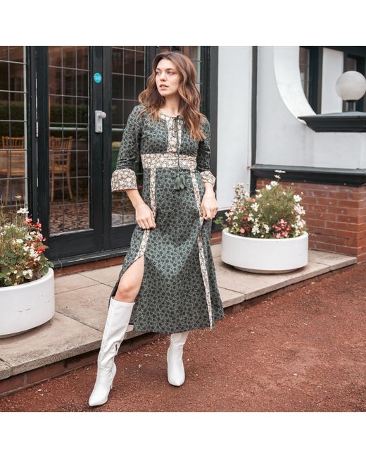 LAtelier London Green Savanah Floral Panel Midi Dress
