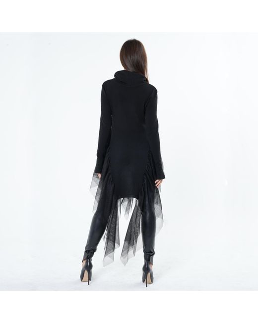 Metamorph Black Knitted Turtleneck Tunic With Tulle