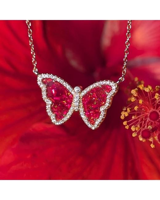 KAMARIA Red Opal Butterfly Necklace With Crystals