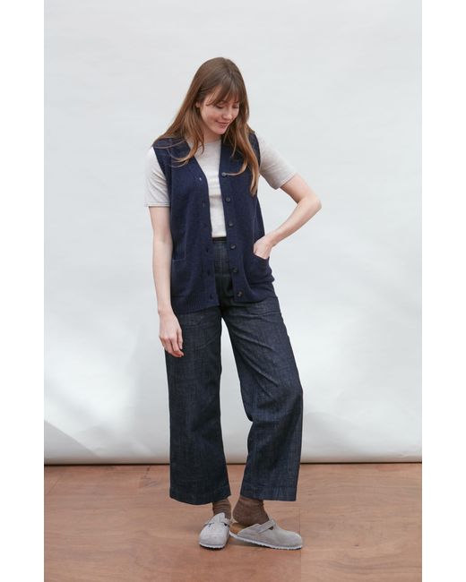 Paul James Knitwear Blue Lambswool Laura V Neck Waistcoat With Pockets