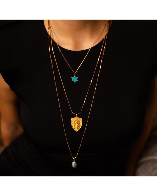 Ebru Jewelry Blue Divine Shield Star Of David Enamel Necklace