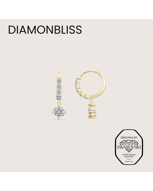 Diamonbliss Metallic Round Cut Dangle Hoop Earrings With Swarovski Three And Half Carats, Plated