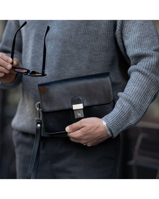 Time Resistance Black Leather Clutch Purse for men