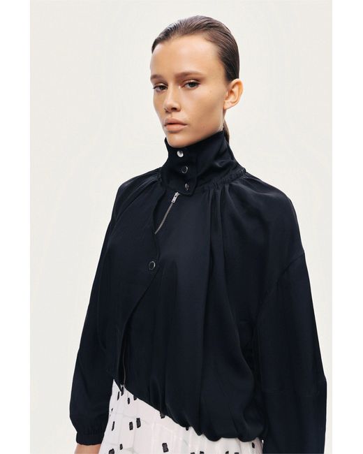Nocturne Black High-Neck Gathered Jacket