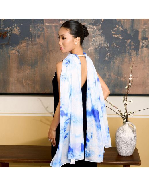 Silk and Bears Blue Cloud Shibori Habotai Silk Scarf – Hand-Dyed Mulberry Silk