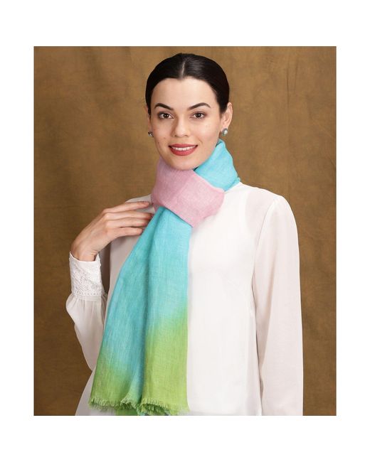 Heritagemoda Green Multicolour Dip Dye Ombré Linen Scarf