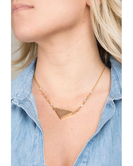 Saachi White Triangle Pendant Druzy Dark Necklace