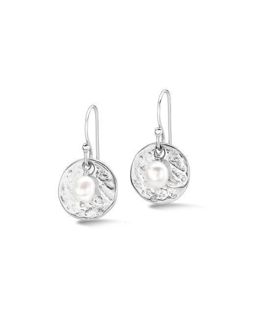 Dower & Hall Metallic Hammered Disc & Freshwater Pearl Nomad Earrings