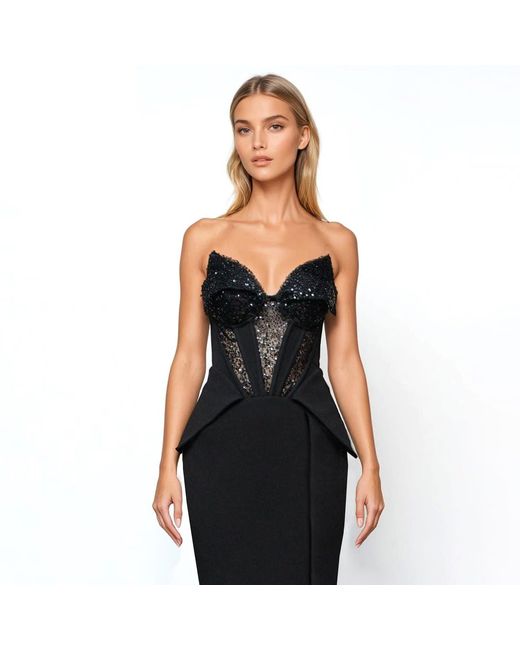 Angelika Jozefczyk Black Embellished Corset Evening Gown Glam Witch