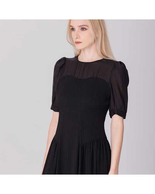 Smart and Joy Black Bi-Material Fit-And-Flare Bustier Cut Dress