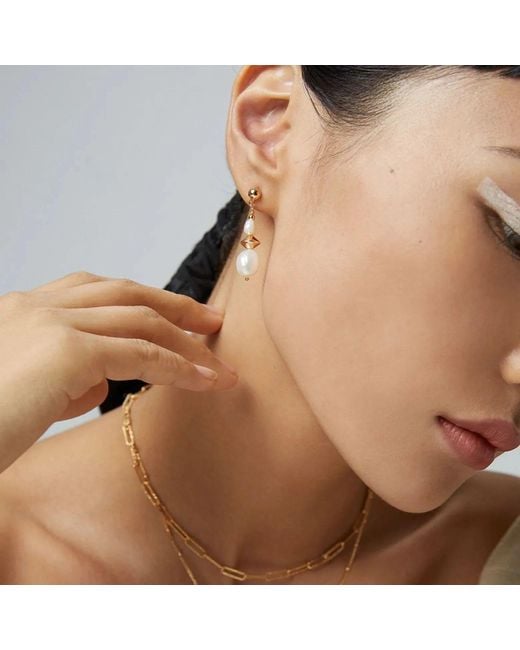 Angel Barocco Metallic Geometric Pearl Drop Earrings