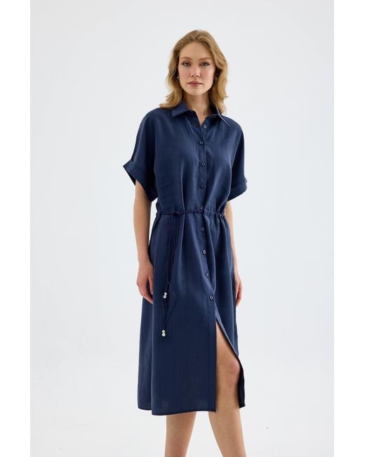 Monlicia Blue Solenne Cotton Midi Shirt Dress