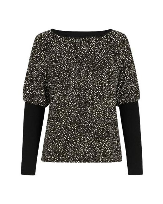 Conquista Black Sleeve Detail Print Top