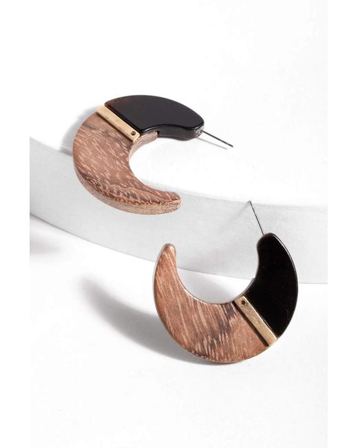 Saachi Metallic Flat Wooden Crescent Earrings