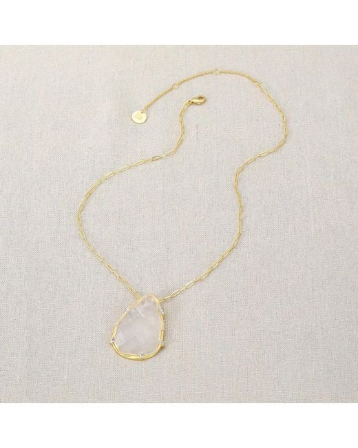 Rare Matters Jewelry Metallic Organic Clear Quartz Teardrop Necklace