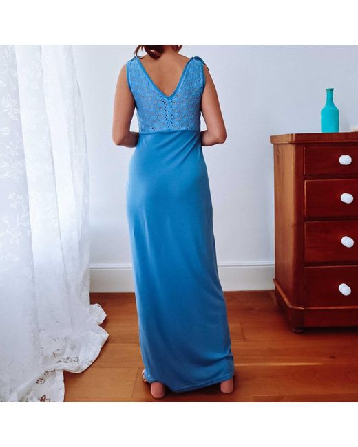 Sophie Cameron Davies Blue Lace Back Maxi Dress
