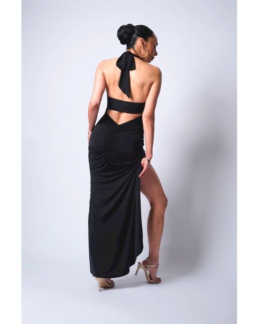 Monice London Black Selene Long Halter Dress