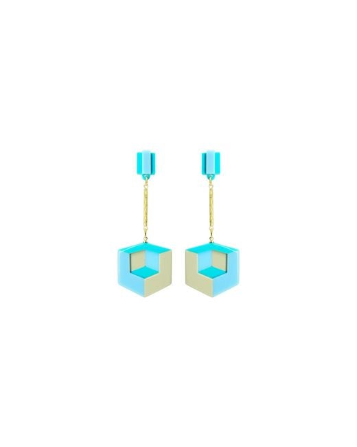 Gissa Bicalho Blue Neutrals Handmade Acrylic Earring Double Cube
