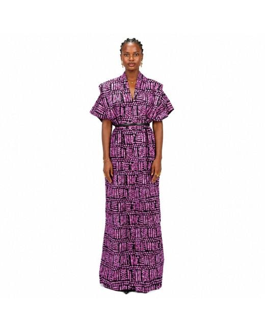 Chuks Collins Purple Ajah Collection- Print Long Dress