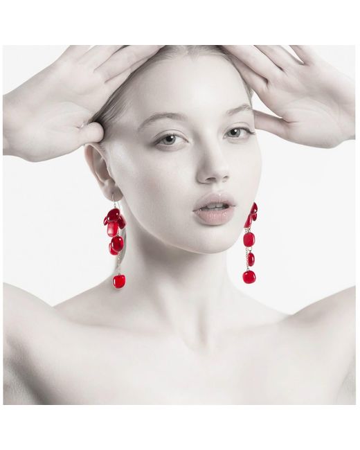Laura Daili Red Ruby Light Glass Cluster Earrings
