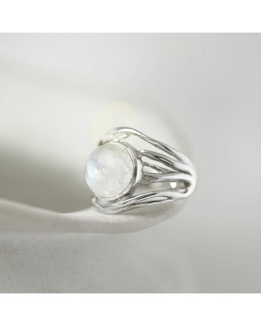 Isla Silver Metallic Unique Moonstone Statement Ring