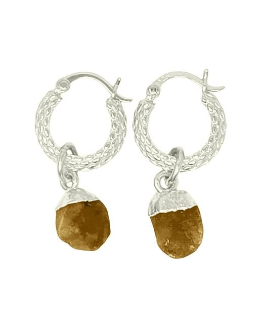 Harfi Metallic Raw Citrine November Birthstone Huggie Hoops Sterling Gemstone Earrings