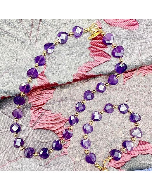 Farra Blue Heart Shaped Amethyst With Magnetic Clasp Choker Or Necklace