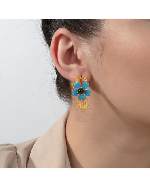 Milou Jewelry Blue Flower Earrings With Branches