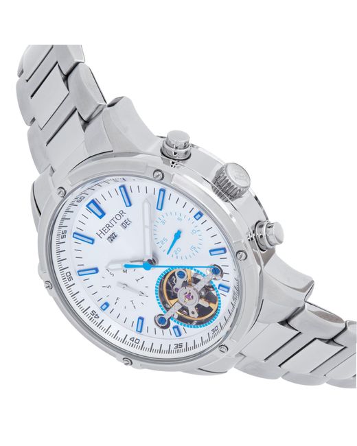 Heritor Metallic Wilhelm Semi-skeleton Bracelet Watch With Day And Date for men