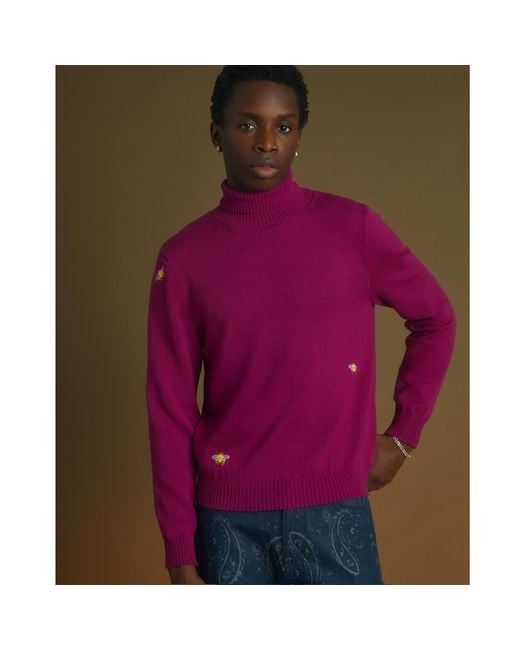 INGMARSON Purple Bee Embroidered Wool & Cashmere Rollneck for men
