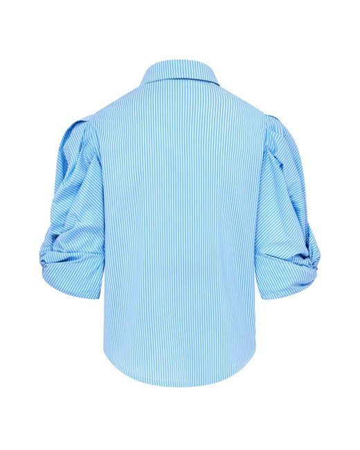Loom London Ellery Knot Sleeve Tie Front Shirt Blue & White Pin Stripe