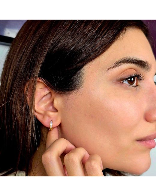 Harfi Metallic Opal Inlay Huggie Hoop Plated Earrings