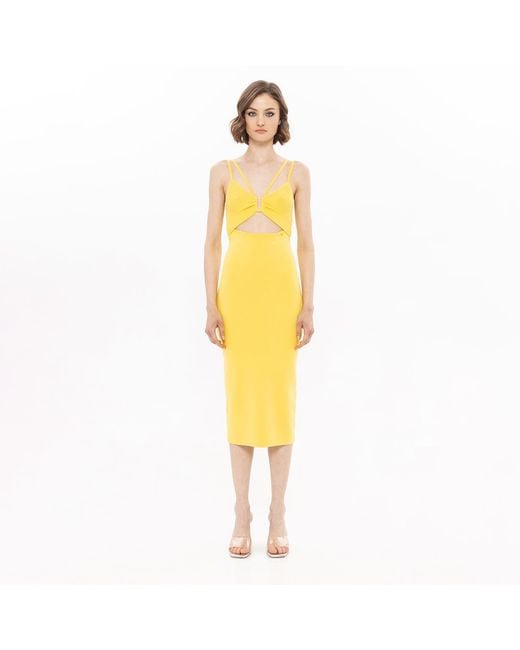 Nissa Yellow Knitted Midi Dress