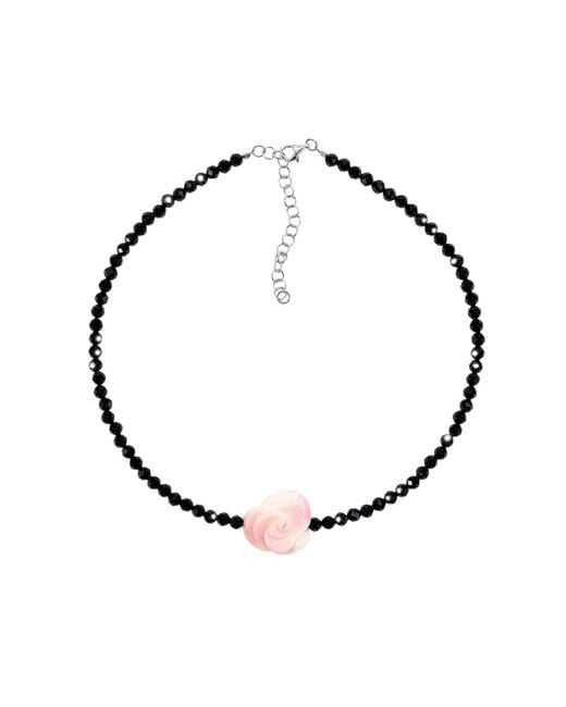 Mineralgems•Studio Metallic Onyx Choker With Shell Flower