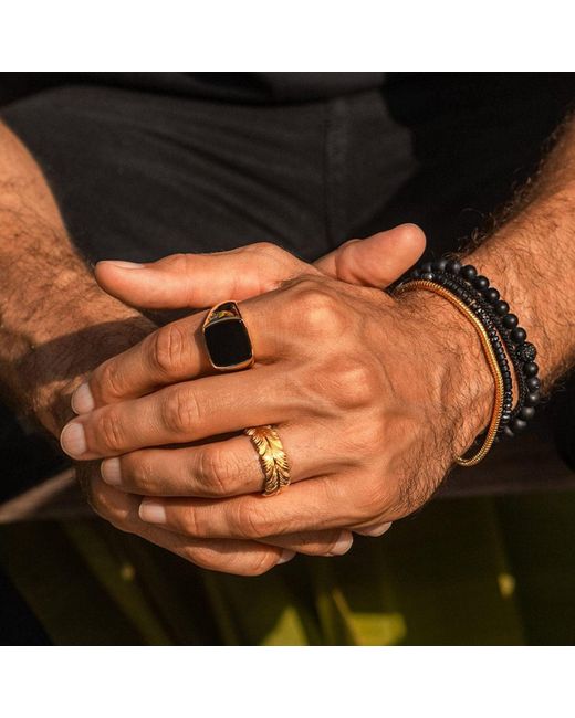 Nialaya Multicolor Signet Ring With Onyx for men