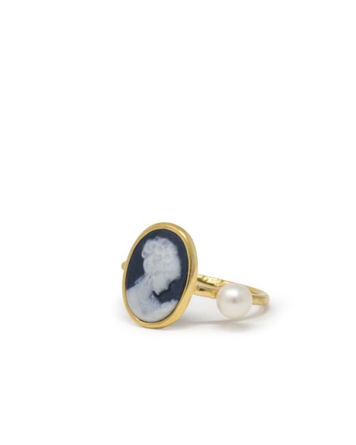 Vintouch Italy Black Mini Cameo & Pearl Ring