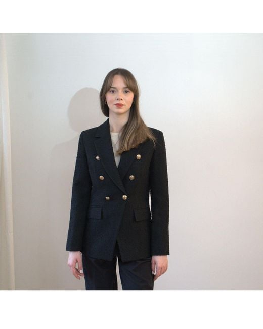 Nuvv Collection Black Modern Casual Button Tweed Jacket