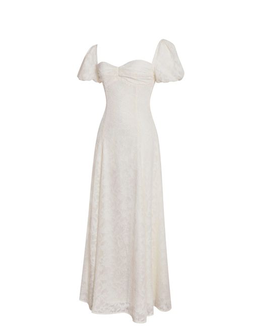 Miss Circle New York White Pandora Bubble Sleeve Backless Maxi Dress