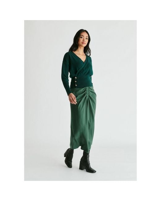 Paisie Green Knitted Wrap Top With Side Buttons