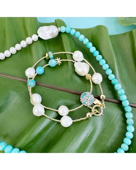 Farra Metallic Baroque Pearls With Double Layers Bracelet /Choker