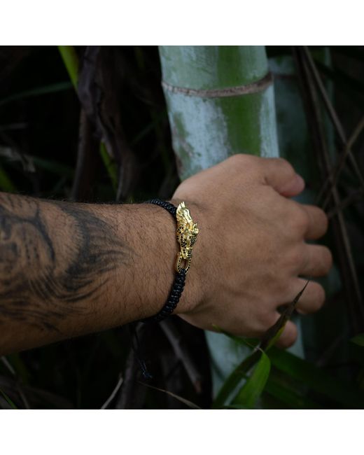 Ebru Jewelry Black Guardian Lion Diamond Woven Bracelet for men