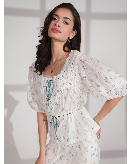 Rose & Nancy White Ella Pretty Priarie Print Cotton Blouse