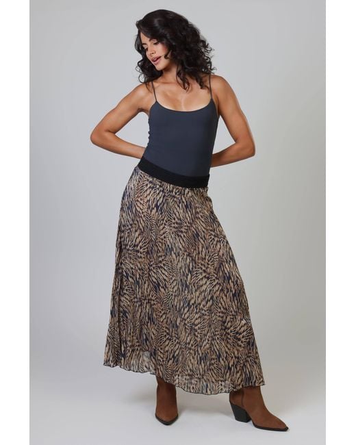 Traffic People Brown A Little Breeze Animal Print Hera Midi Skirt