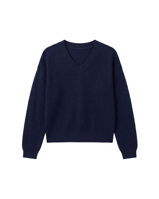 Brodie Cashmere Blue Rippled Stitch V Neck