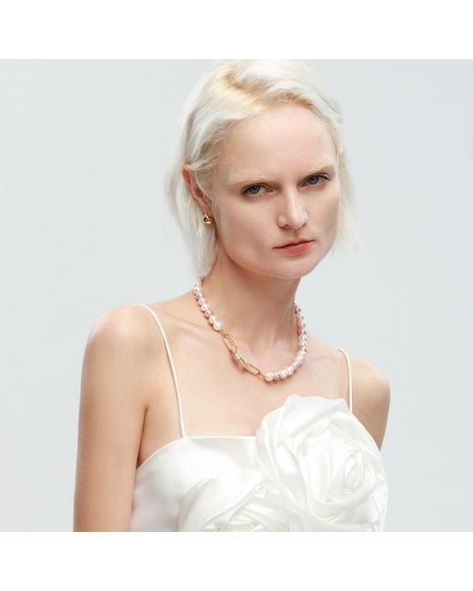 Classicharms Metallic Small Shell Pearl Necklace With Gem-Encrusted Carabiner Lock