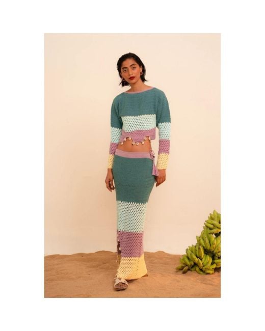 Tega Collective Blue Samudram Colorblock Crochet Top