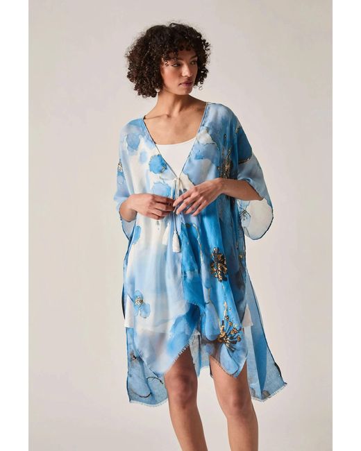 James Lakeland Blue Watercolour Floral Kaftan